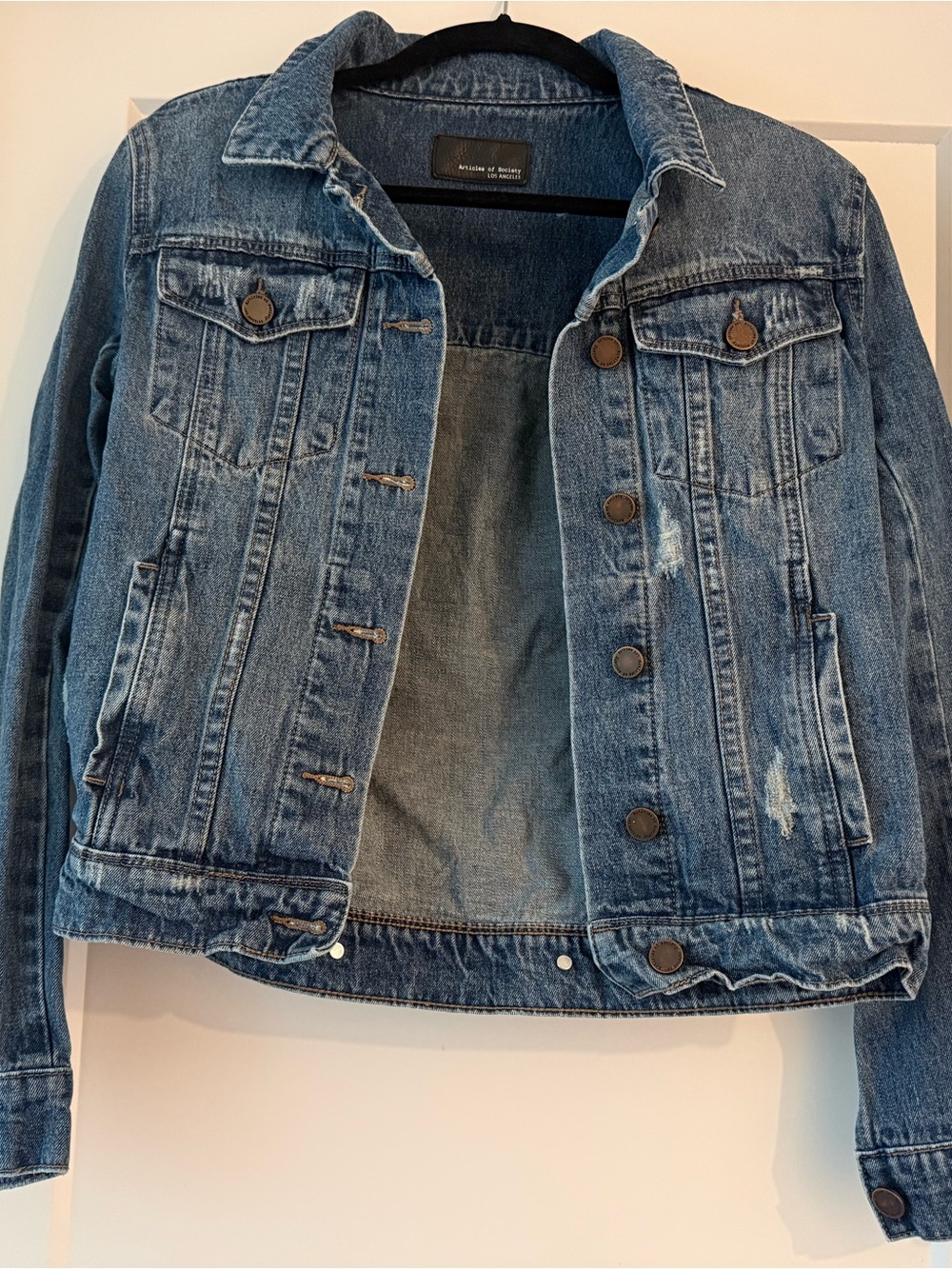 Articles Of Society Blue Distressed Denim Trucker Jacket